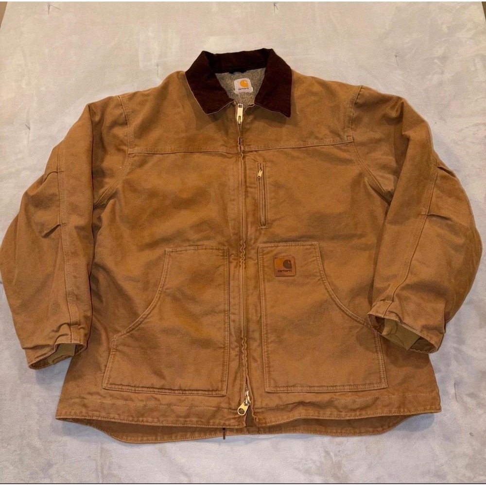 Vintage Carhartt C61 Sandstone Ridge Coat Brown Sherpa Lined Jacket Mens XL